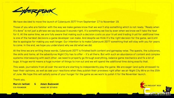 Cyberpunk 2077 перенесли на ноябрь