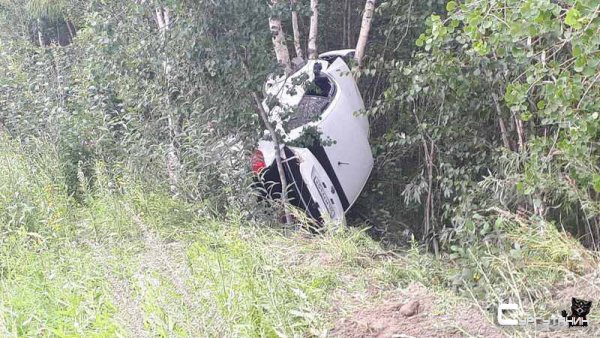 Заснул что ли? В Сургуте произошло курьезное ДТП после которого автомобиль остался висеть на дереве